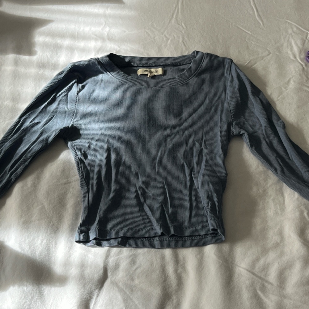 Madewell Slate Blue Ribbed Knit Top